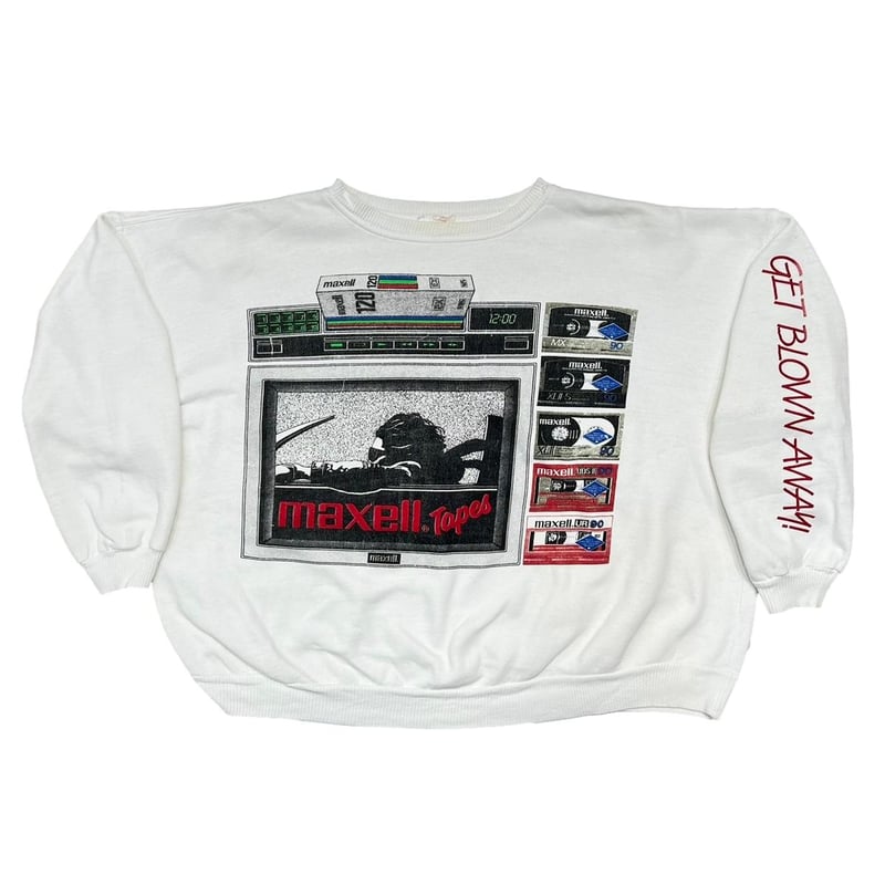 maxell 販促  レア maxell GET BLOWN AWAY! CREWNECK SWEAT WHITE OSF