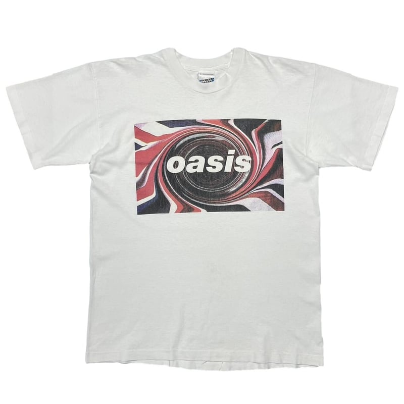OASIS 1995 UNION JACK LOGO WHITE SCREEN STARS L