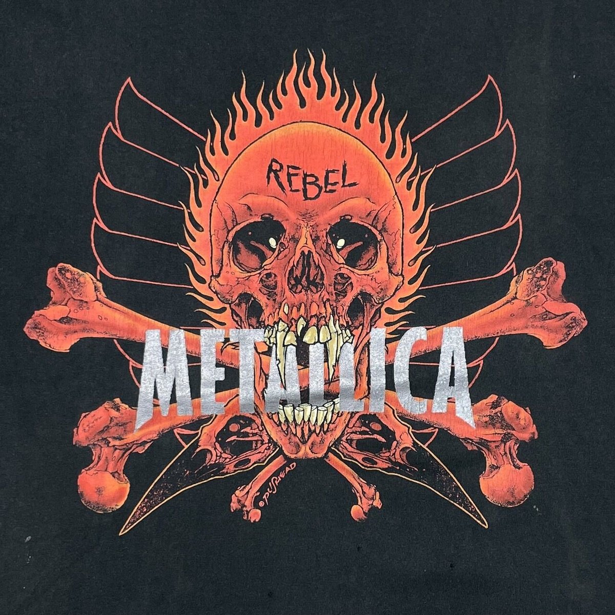 良品 90s LLICA PUSHEAD YING YANG REBEL Vintage 90s METALLICA Pushead Rebel skull/yin yang double