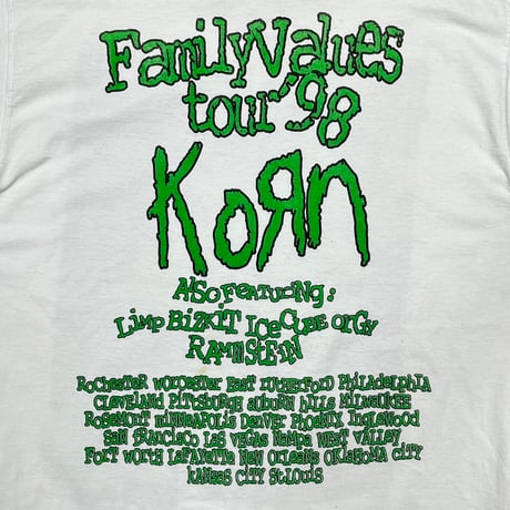 KORN FAMILY VALUE TOUR '98 LS WHITE FRUIT OF THE LOOM XL 4439