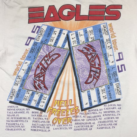 EAGLES WHEN HELL FREEZES OVER TOUR 1995 WHITE SHORT HILLS TEE XL 1287