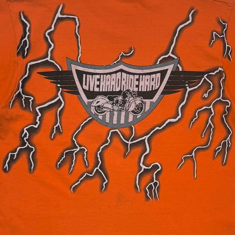 LIVE HARD RIDE HARD THUNDER&LIGHTNING ORANGE FRUIT OF THE LOOM LARGE 3388