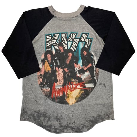 KISS TOUR 84-85 ANIMALIZE RAGLAN TEE GREY/BLACK FITS XL 9758