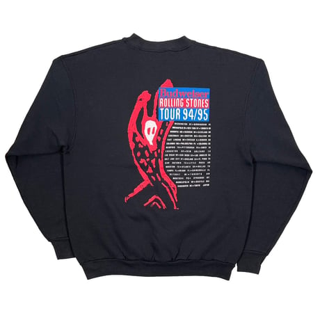 THE ROLLING STONES BIG SPIKE TONGUE Budweiser TOUR 94/95 SWEAT SHIRT BLACK FRUIT OF THE LOOM XL 0172