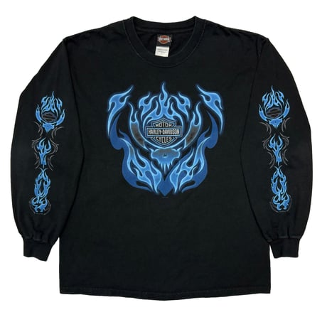 HARLEY DAVIDSON 2004 BLUE FLAME SKULL LS LARGE 8722