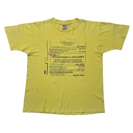 SUB POP ADDRESS TEE YELLOW ONEITA LARGE 2726