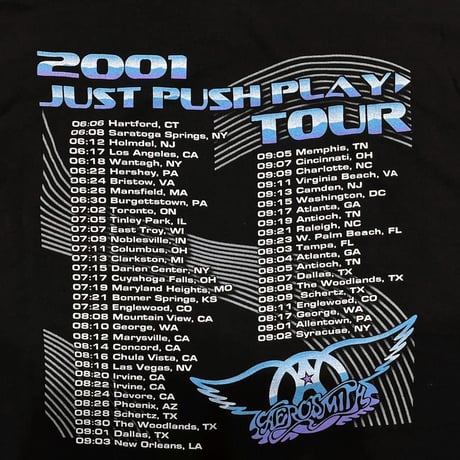 AERO SMITH JUST PUSH PLAY TOUR 2001 FRUIT OF THE LOOM XL 7141