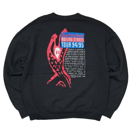 THE ROLLING STONES SPIKE TONGUE TOUR 94/95 Budweiser CREWNECK SWEAT BLACK FRUIT OF THE LOOM XL 3698