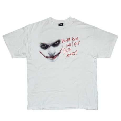 THE DARK KNIGHT JOKER WANNA KNOW HOW I GOT THESE SCARS? WHITE LARGE 4316
