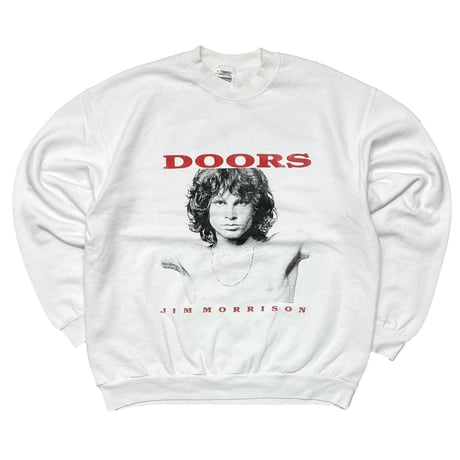 THE DOORS JIM MORRISON RED TEXT PORTRAIT CREWNECK SWEAT WHITE SCREEN STARS LARGE 7350