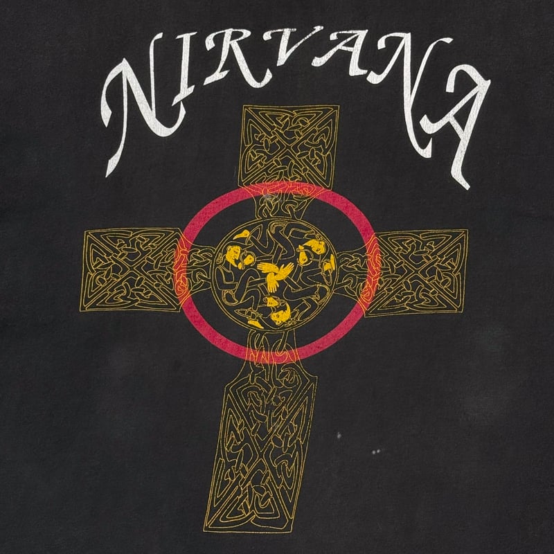 トップス NIRVANA PAGAN CROSS ONEITA LARGE VTG 1991 Nirvana Long Sleeve Shirt Pagan Cross KURT COBAIN Sz XL