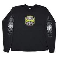 EAST COAST CHOPPERS GREEN FLAME IRON CROSS ARM SPIDER LS BLACK GILDAN LARGE 9045
