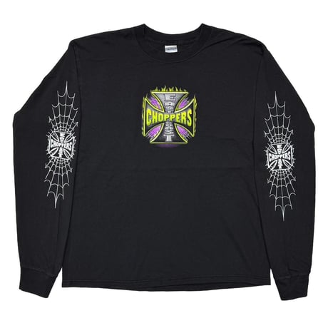 EAST COAST CHOPPERS GREEN FLAME IRON CROSS ARM SPIDER LS BLACK GILDAN LARGE 9045