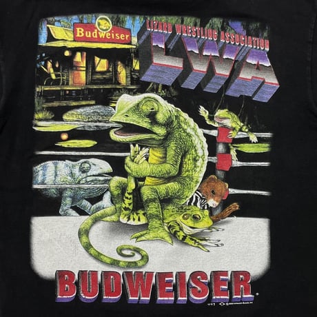 Budweiser CHAMELEON&FROG 1998 LIZARD WRESTLING ASSOCIATION GILDAN MEDIUM 0361