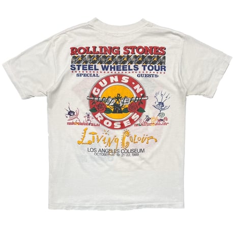THE ROLLING STONES x GUNS N' ROSES x LIVING COLOUR 1989 STEEL WHEELS TOUR WHITE MEDIUM 3364
