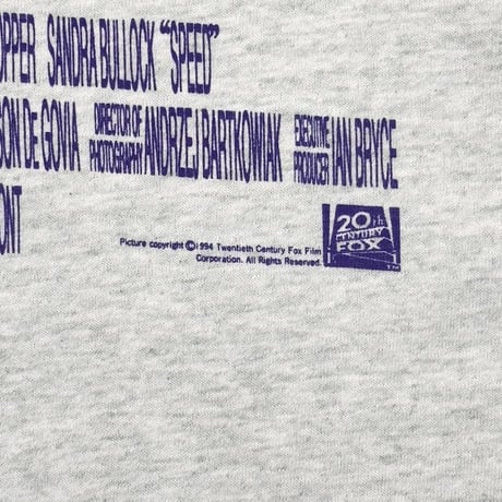 SPEED MOVIE PROMO BLUE TEXT ASH GREY FRUIT OF THE LOOM LARGE 6216