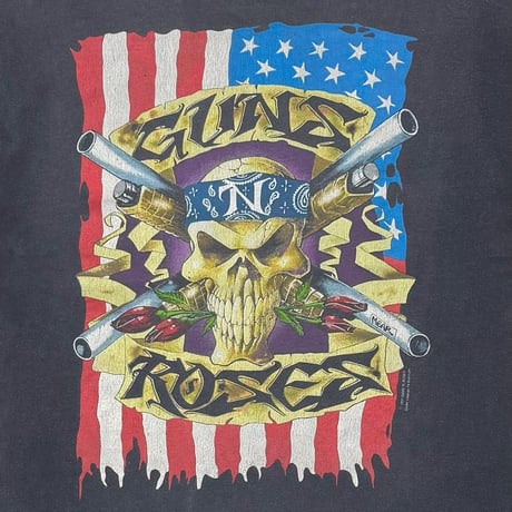 GUNS N' ROSES 1991 SKULL GUN AMERICAN FLAG BROCKUM LARGE 0776