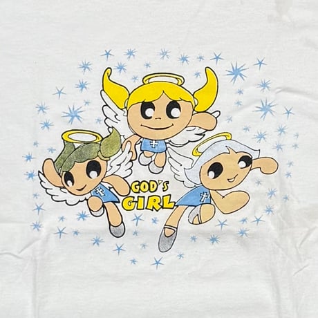 OLD & VINTAGE GOD'S GIRL THE POWERPUFF GIRLS PARODY WHITE GILDAN LARGE 9717