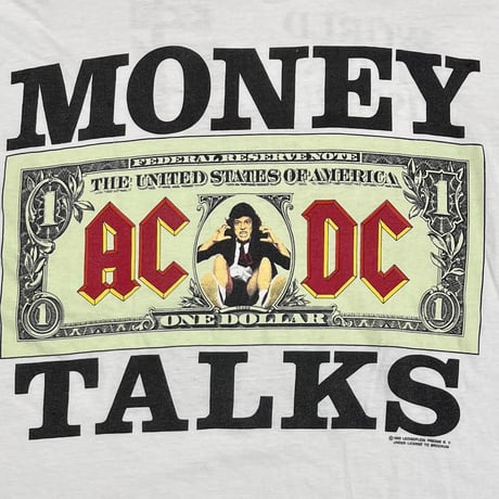 AC/DC 1990 MONEY TALKS WORLD TOUR 1990/91 WHITE FITS XL 8508