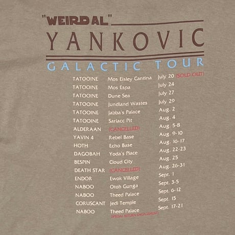 WEIRDO AL YANKOVIK GALACTIC TOUR BEIGE FERUIT OF THE LOOM XXL 9691