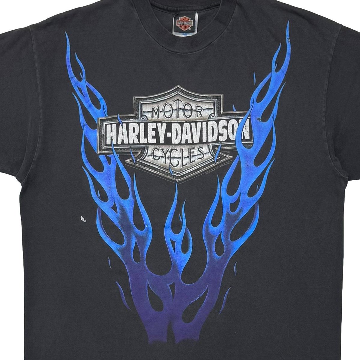90s HARLEY DAVIDSON V FLAME tシャツ ロゴ XXL HARLEY DAVIDSON 1993 BLUE V FLAME SEDALIA LARGE