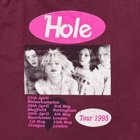 HOLE LIVE THROUGH THIS TOUR 1995 LS BORDEAUX FRUIT OF THE LOOM XL 4275