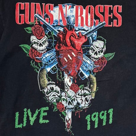 GUNS N' ROSES LIVE 1991 SKULL HEART GUN SKID ROW BLACK FITS XL 3674