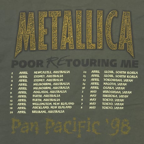METALLICA POOR RETOURING ME PAN PACIFIC '98 TOUR KHAKI MURINA LARGE 4455