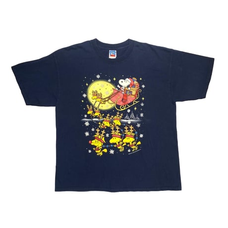 PEANUTS SNOOPY & WOODSTOCK CHRISTMAS SANTA TEE NAVY GILDAN XL 3575