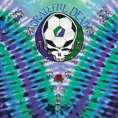 GRATEFUL DEAD 1990 OLYMPIC VELODROME FOOTBALL SKULL TIE DYE GREEN PURPLE FRUIT OF THE LOOM L 4153