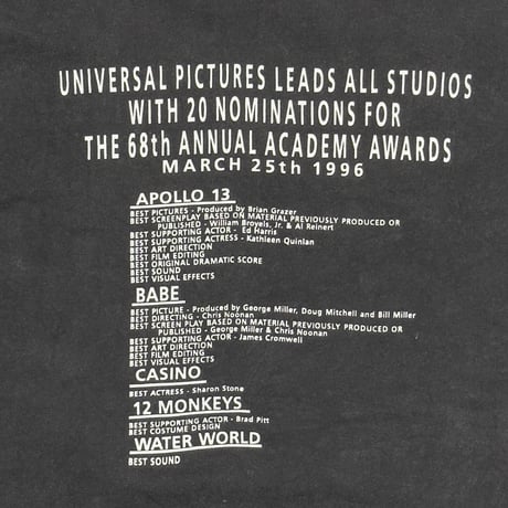 UNIVERSAL PICTURES 1996 APOLLO13 BABE CASINO 12MONKEYS WATERWORLD HANES XL 5090