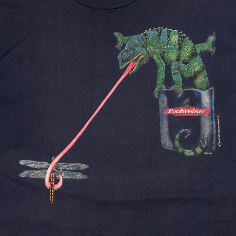 Budweiser 1997 LIZARDS We could've been HUGE POCKET DESIGN TEE NAVY SOF TEE LARGE 8127