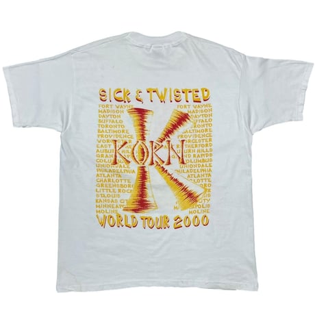 KORN ISSUES SICK & TWISTED WORLD TOUR 2000 BOOTLEG WHITE FRUIT OF THE LOOM XL 3999