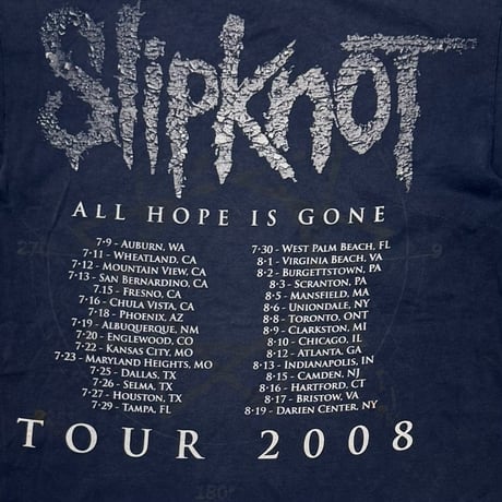 Slipknot ALL HOPE IS GONE TOUR 2008 FRUIT OF THE LOOM MEDIUM 7627