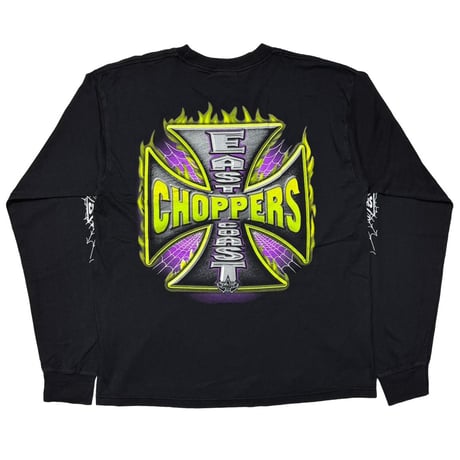 EAST COAST CHOPPERS GREEN FLAME IRON CROSS ARM SPIDER LS BLACK GILDAN LARGE 9045