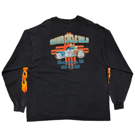 OLD&VINTAGE BORN TO RIDE FLAME SLEEVE LS BLACK HANES XL 0276
