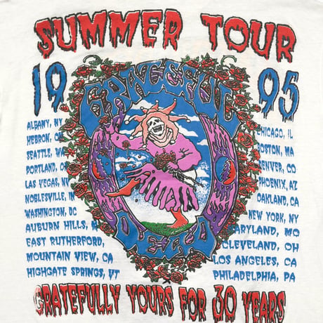 GRATEFUL DEAD SUMMER TOUR 1995 GRATEFULLY TOURS FOR 30 YEARS WHITE XL