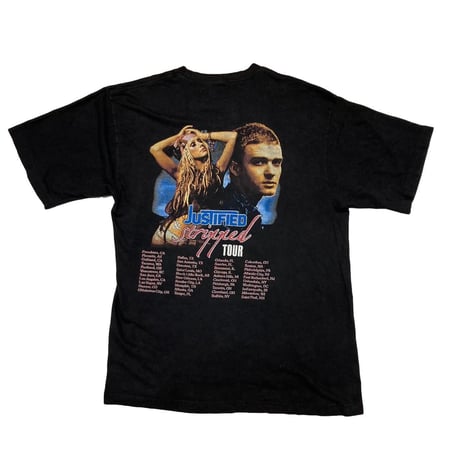 2003 JUSTIN TIMBERLAKE CHRISTINA AGUILERA T SHIRT JUSTIFIED & STRIPPED TOUR TEE LARGE 7426