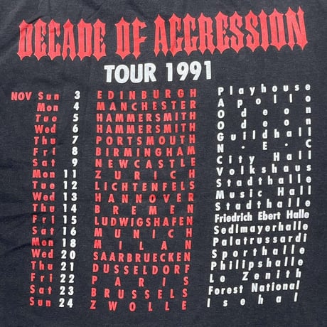 SLAYER DECADE OF AGGRESSION TOUR 1991 FITS L-XL 9168