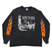 OLD&VINTAGE BORN TO RIDE FLAME SLEEVE LS BLACK HANES XL 0276