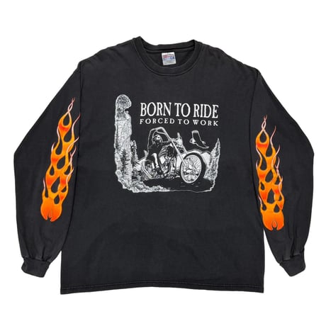 OLD&VINTAGE BORN TO RIDE FLAME SLEEVE LS BLACK HANES XL 0276
