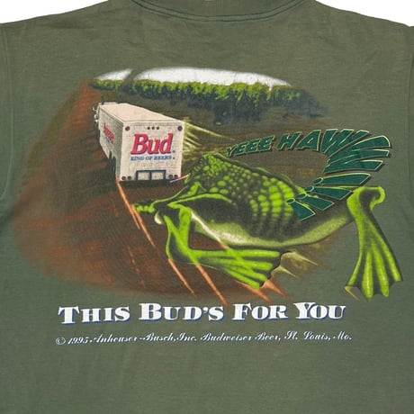 Budweiser JUMP ON A BUD 1995 THIS BUD'S FOR YOU GREEN CHANGES XL 6587