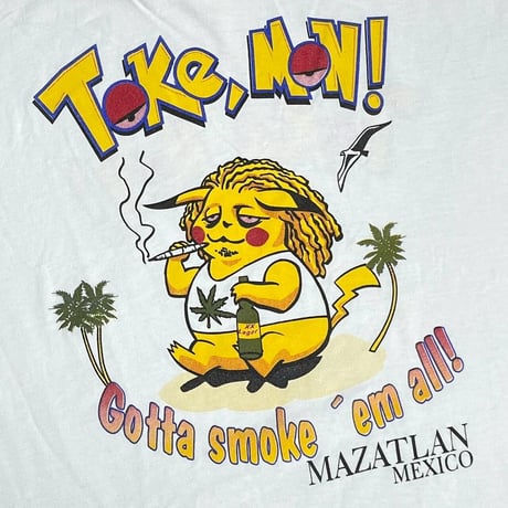 TOKE MON POKEMON PARODY SMOKING WEED TEE WHITE FITS LARGE - XL 3113