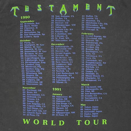 TESTAMENT SOULS OF BLACK WORLD TOUR 1990-1991 FITS XL 7894