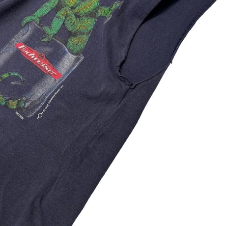 Budweiser 1997 DOUBLE SIDE WE CLOUD'VE BEEN HUGE ... SLEEVE CUT NAVY SOFTEE LARGE 9886