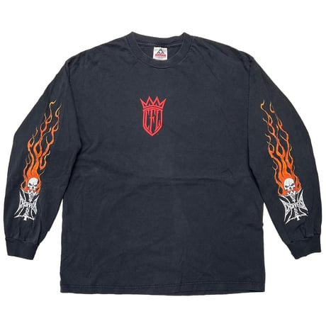 WEST COAST CHOPPERS IRON CROSS LONG BEACH LA SLEEVE FLAME&SKULL LS BLACK RED ALSTYLE XL 5936
