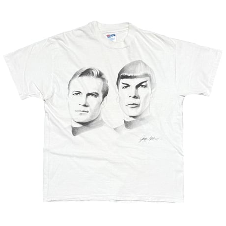 STAR TREK CAPTAIN Kirk & Spock by Gary Saderup WHITE Hanes LARGE 7314