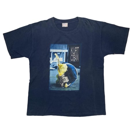 NIRVANA KURT COBAIN GUITAR TEE NAVY ALL SPORT LARGE 5358