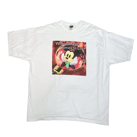 DISNEY VINTAGE MICKEY MOUSE WHERE MAGIC COMES TO LIFE WHITE FRUIT OF THE LOOM XXL 0478
