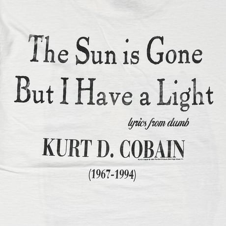 NIRVANA KURT COBAIN MEMORIAL SUN IS GONE WHITE GIANT BY TULTEX LARGE 9353